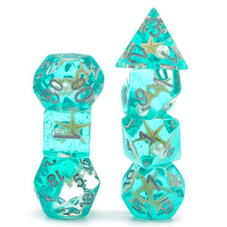 Starfish & Pearl Floating in Green Glitter 7-Dice Set (Online Only)