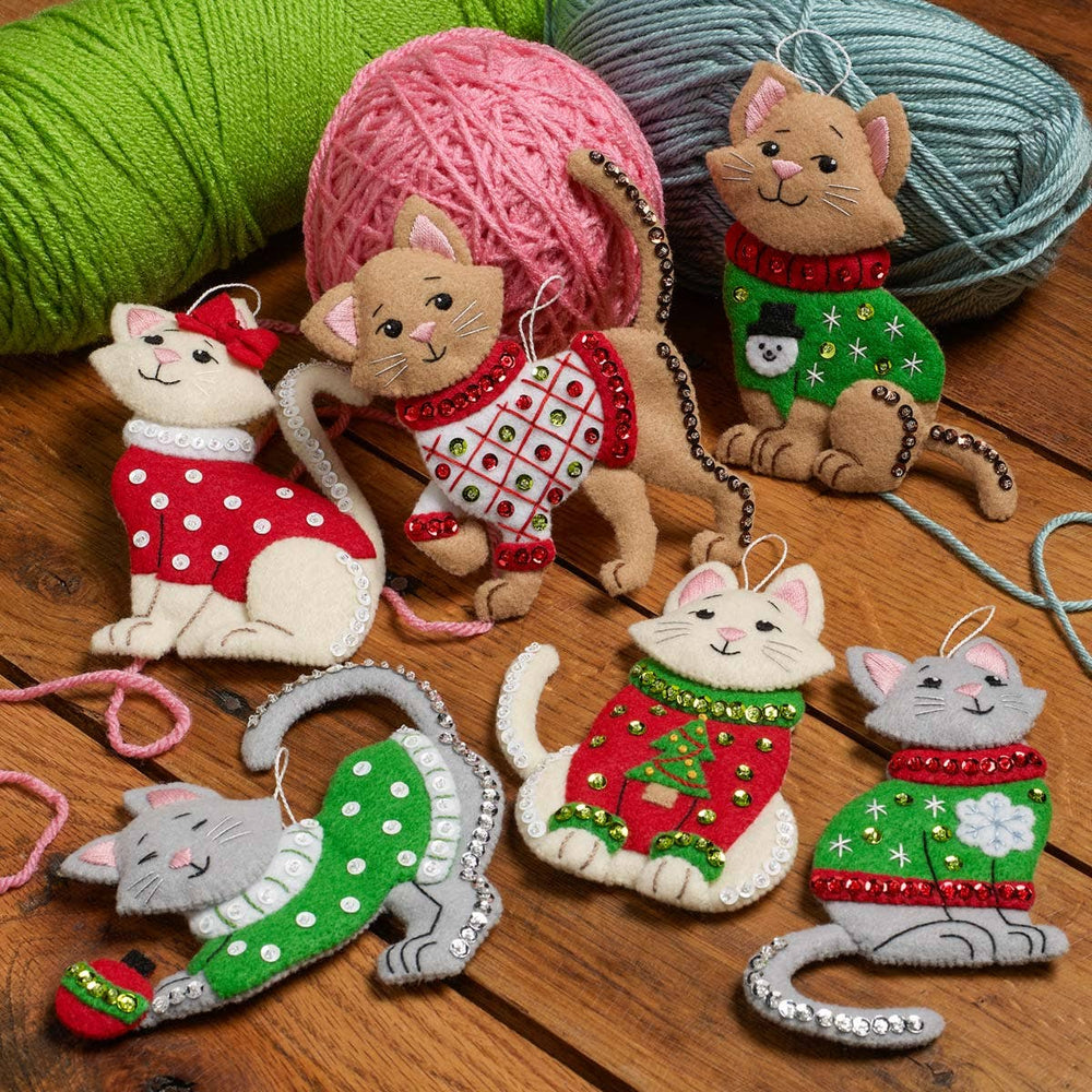 Bucilla Cats in Ugly Sweaters Felt Ornament Kit – Set of 6 Christmas Cat Ornaments (ONLINE ORDER ONLY)
