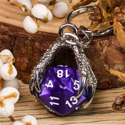 Claw Purple D20 Keychain Featuring Silver Metal Dragon Claw + d20 (Online Only)
