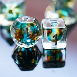 Teal & Orange Colorful Glass Bead Dice 7-Dice Set Resin (Online Only)