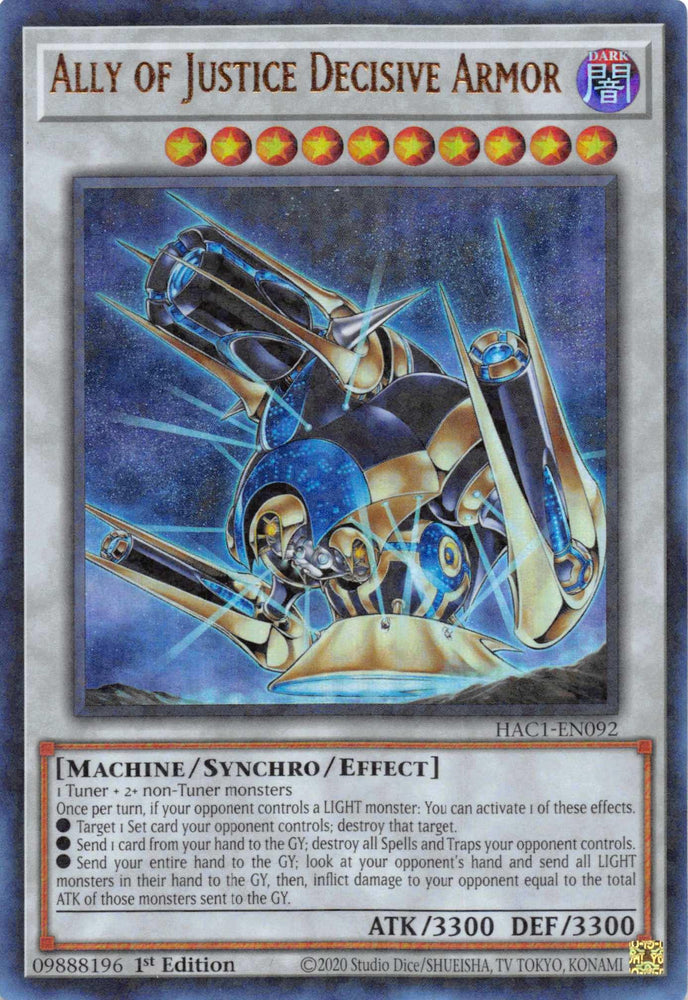 Ally of Justice Decisive Armor (Duel Terminal) [HAC1-EN092] Parallel Rare (ONLINE ORDER ONLY)