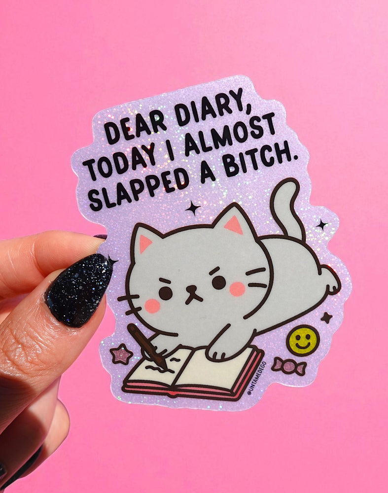 Dear Diary Angry Kitty– Glitter Holographic Sticker (ONLINE ORDER ONLY)