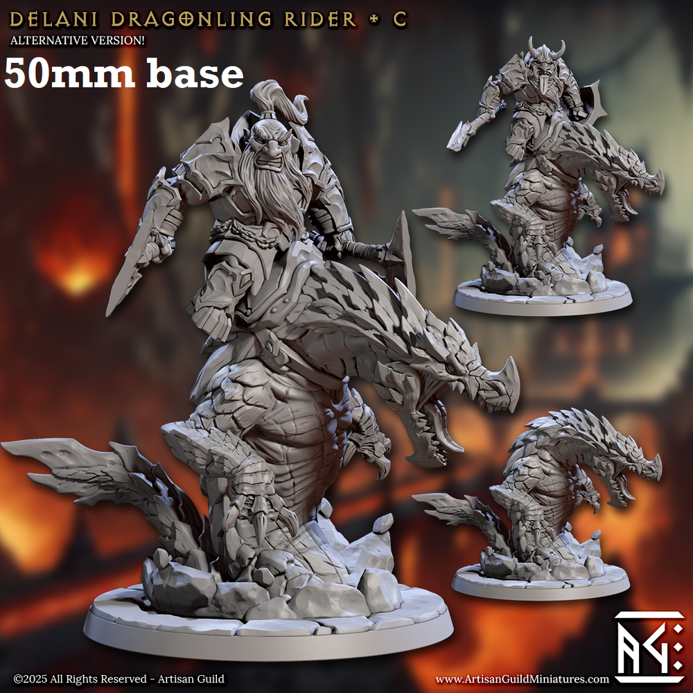 Delani Dragonling Rider: Sculpt C (Dwarven Dragonrider Cavalry Unit) (Online Only)
