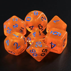 Pumpkin's Orange Glitter with Blue Numbering 7-Dice Set RPG (Online Only)