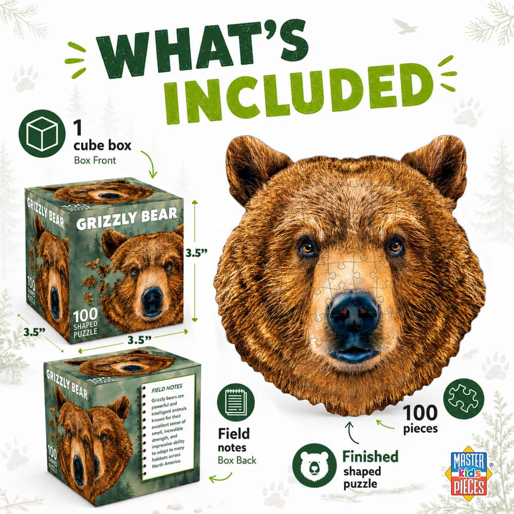 Grizzly Bear 100 Piece Shaped Jigsaw Puzzle