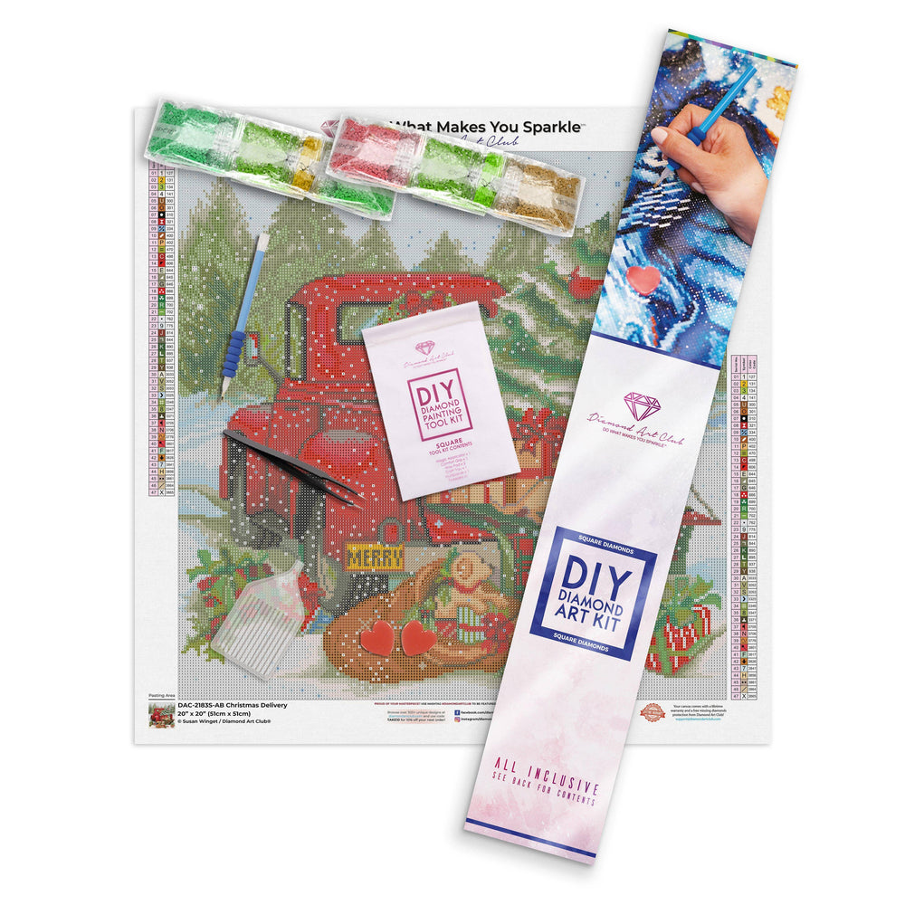 Christmas Delivery Diamond Art Kit – Square Drill Red Truck Scene by Diamond Art Club (ONLINE ORDER ONLY)