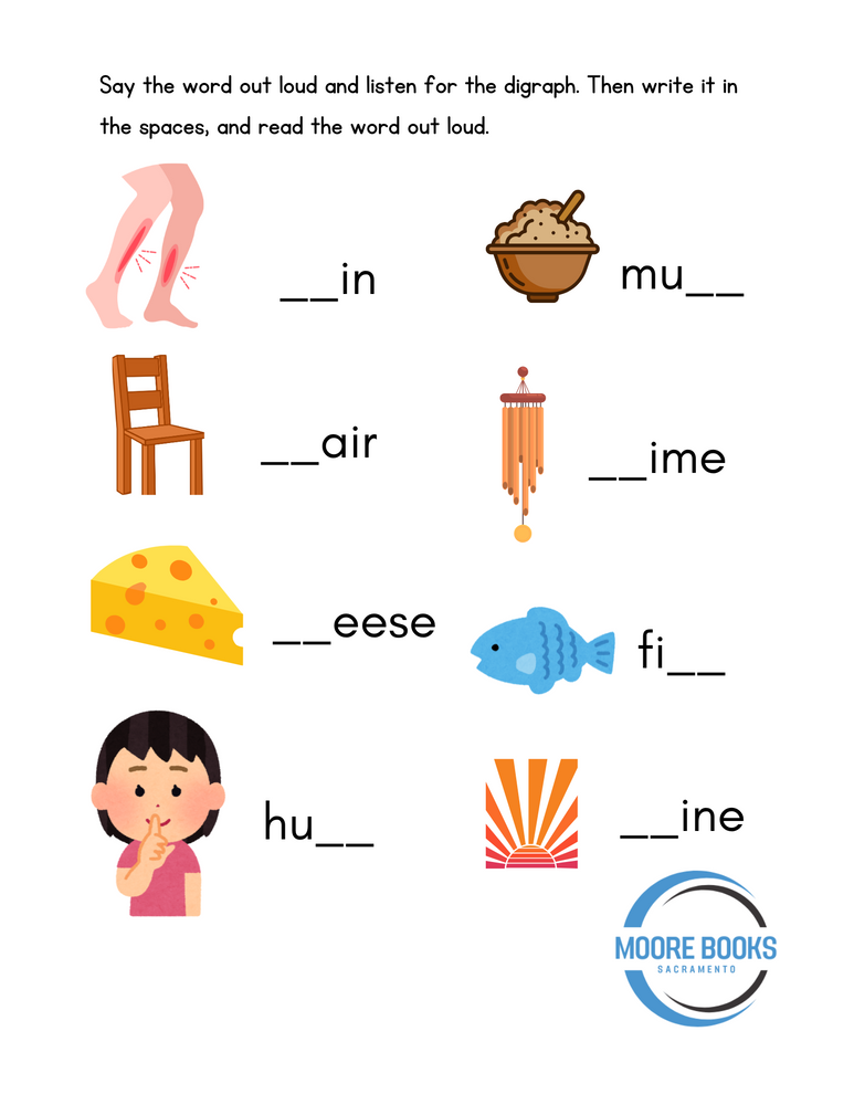 Consonant Digraphs - Printable Worksheets Plus Video (ONLINE ORDER ONLY)