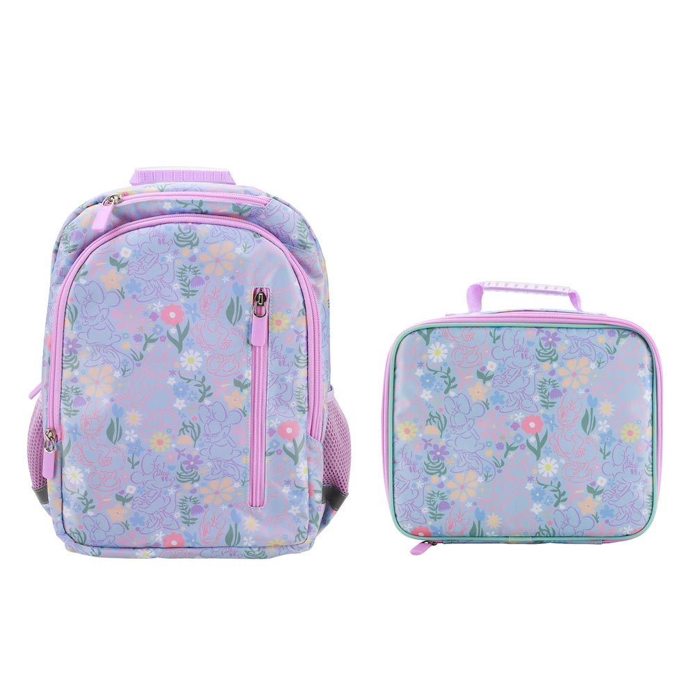 Disney Minnie Mouse Lilac Floral 14-inch Youth Backpack & Insulated Lunch Kit Set (Online Order Only)