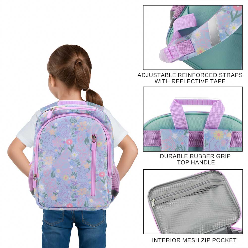 Disney Minnie Mouse Lilac Floral 14-inch Youth Backpack & Insulated Lunch Kit Set (Online Order Only)