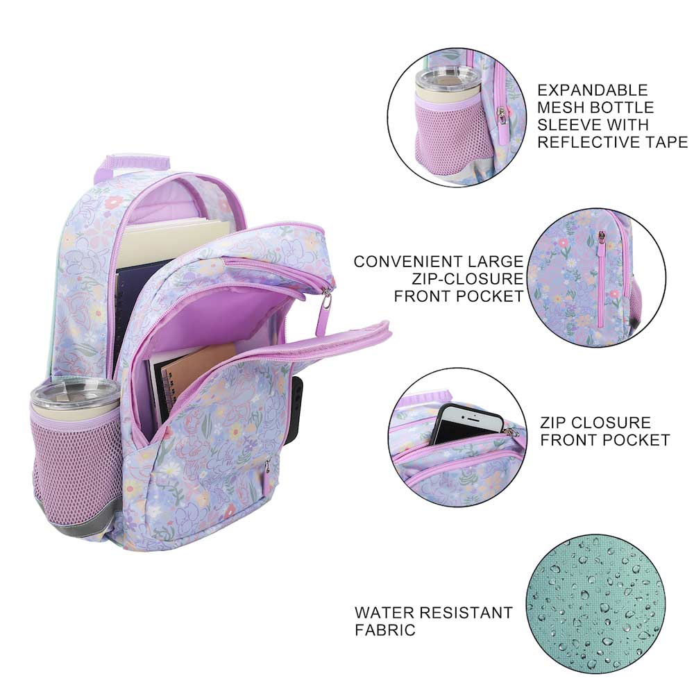 Disney Minnie Mouse Lilac Floral 14-inch Youth Backpack & Insulated Lunch Kit Set (Online Order Only)