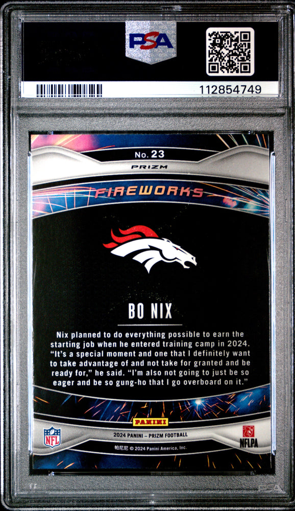 Graded 2024 Panini Prizm Bo Nix #23 Fireworks Green Ice Rookie RC Football Card PSA 10 Gem Mint (ONLINE ORDER ONLY)