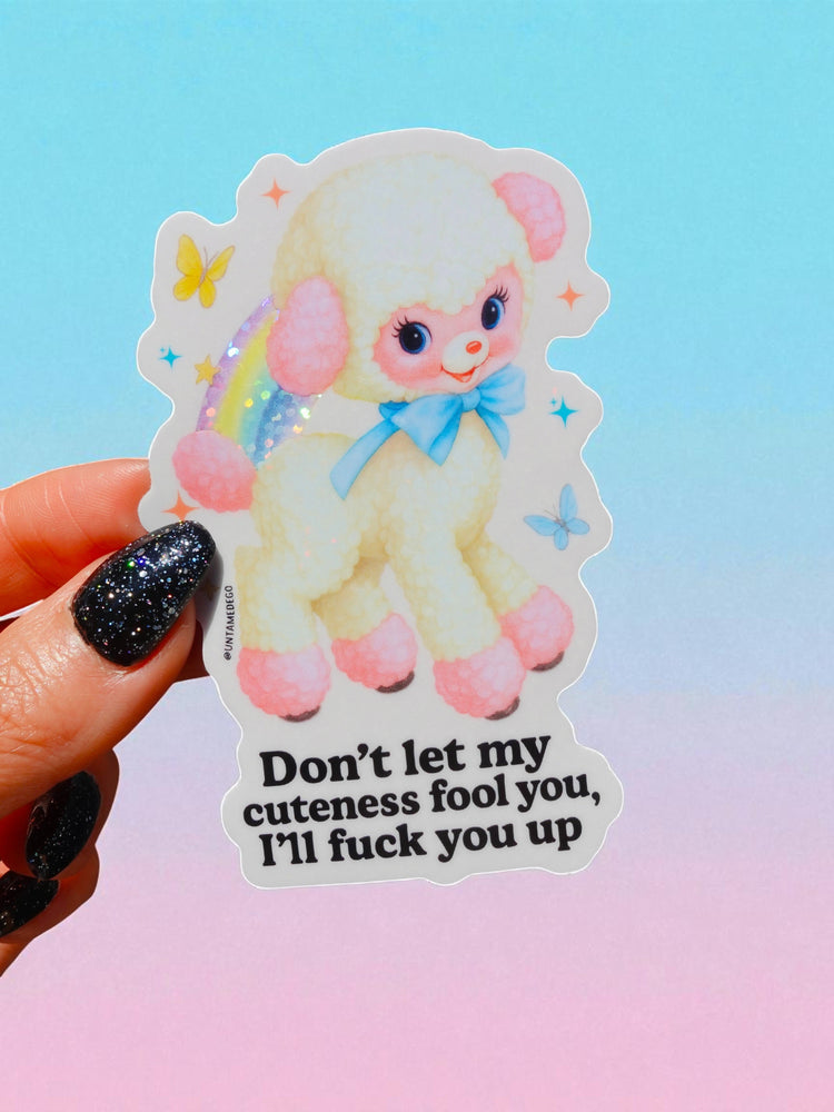 Don't Let My Cuteness Fool You Baby Lamb– Glitter Holographic Sticker (ONLINE ORDER ONLY)