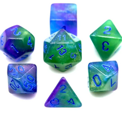 Glowing Sea 7-Dice Set Green/Blue w/Blue Glow-in-Dark Dnd Dice (Online Only)