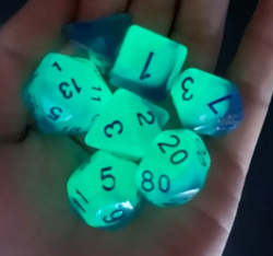 Glowing Sea 7-Dice Set Green/Blue w/Blue Glow-in-Dark Dnd Dice (Online Only)