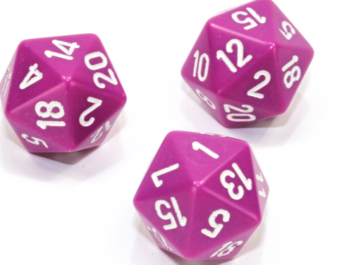 Single d20 Opaque Polyhedral Light Purple/white d20 (Sold per die) (Online Only)