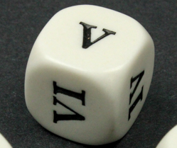 16mm Opaque d6 Roman Numerals I-II-III-IV-V-VI White/black (sold per piece) (Online Only)