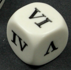 16mm Opaque d6 Roman Numerals I-II-III-IV-V-VI White/black (sold per piece) (Online Only)
