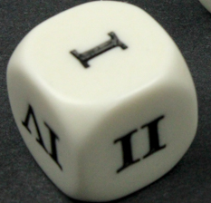 16mm Opaque d6 Roman Numerals I-II-III-IV-V-VI White/black (sold per piece) (Online Only)