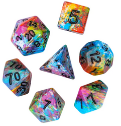 Multi-Colour Mix Pattern Dice 7-Dice Set w/Black Dnd Dice Resin (Online Only)