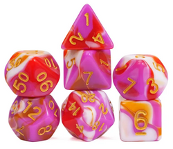 Pink/Red/White\Orange  Blend Dice 7-Dice Set w/Gold Dnd Dice Acrylic (Online Only)