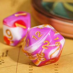 Pink/Red/White\Orange  Blend Dice 7-Dice Set w/Gold Dnd Dice Acrylic (Online Only)