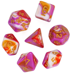 Pink/Red/White\Orange  Blend Dice 7-Dice Set w/Gold Dnd Dice Acrylic (Online Only)