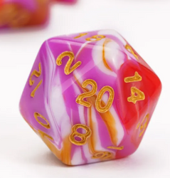 Pink/Red/White\Orange  Blend Dice 7-Dice Set w/Gold Dnd Dice Acrylic (Online Only)