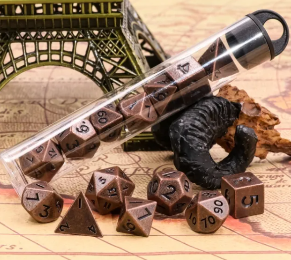 Basic Copper Mini Metal Dice Ancient Effect | (10mm to 15mm) 7-Dice Udixi RPG (Online Only)