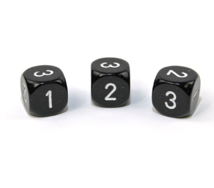 Opaque Black/white 16mm d3 (d6 w/ 1-2-3 twice) Black/white (SOLD PER PIECE) (Online Only)