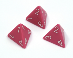 Opaque Polyhedral Pink /white d4 | 4-Sided Dice (sold per die) (Online Only)