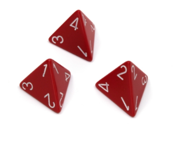 Opaque Polyhedral Red /white d4 | 4-Sided Dice (sold per die) (Online Only)