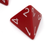 Opaque Polyhedral Red /white d4 | 4-Sided Dice (sold per die) (Online Only)