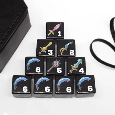 (Black) Sword Dice | Printed d6 Dice Featuring Fantasy Weapons Numbered (Online Only)