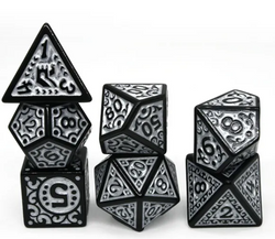 Black with White Ink Irregular Pattern Fill | 7-Dice Acrylic Dice Set (Online Only)