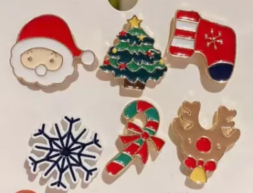 6-Pack Christmas Lapel Pin Set | Santa, Christmas Tree, Stocking, Deer, Snowflake, Festive Cane (Online Only)