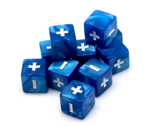 Pearl Blue Fudge Dice | 16mm Dice with White Plus / Minus and Blank Sides (Online Only)