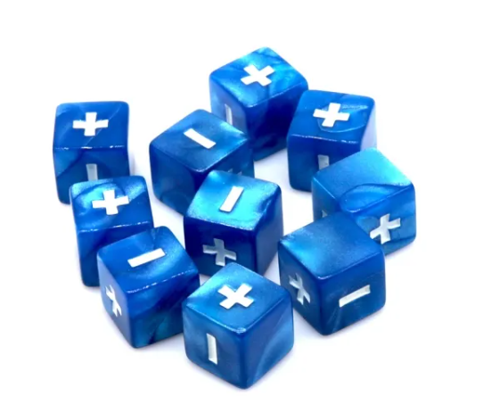 Pearl Blue Fudge Dice | 16mm Dice with White Plus / Minus and Blank Sides (Online Only)