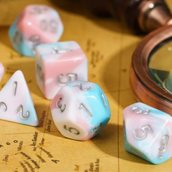 Satyr's Pain 7-Dice Set Blended Blue/Pink/White w/Silver Numbers Dnd Dice (Online Only)