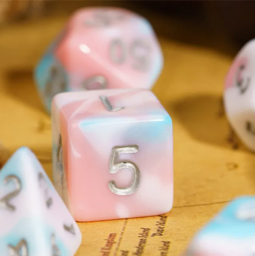 Satyr's Pain 7-Dice Set Blended Blue/Pink/White w/Silver Numbers Dnd Dice (Online Only)
