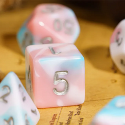 Satyr's Pain 7-Dice Set Blended Blue/Pink/White w/Silver Numbers Dnd Dice (Online Only)