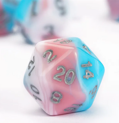 Satyr's Pain 7-Dice Set Blended Blue/Pink/White w/Silver Numbers Dnd Dice (Online Only)