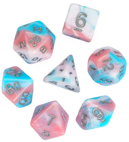 Satyr's Pain 7-Dice Set Blended Blue/Pink/White w/Silver Numbers Dnd Dice (Online Only)