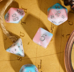 Satyr's Pain 7-Dice Set Blended Blue/Pink/White w/Silver Numbers Dnd Dice (Online Only)