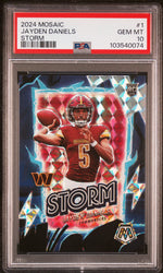 Graded 2024 Panini Mosaic Jayden Daniels #1 Storm Rookie RC Football Card PSA 10 Gem Mint (ONLINE ORDER ONLY)