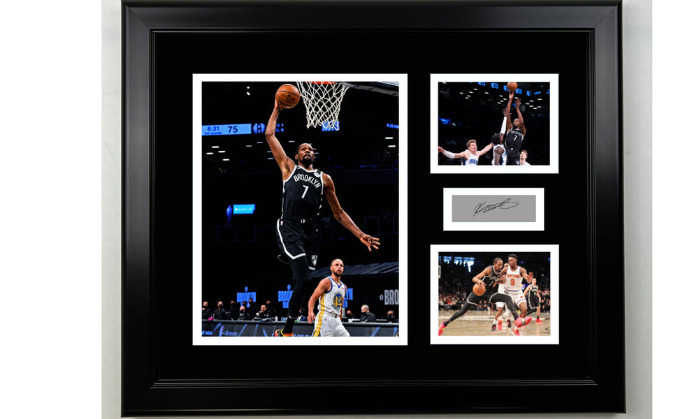 Framed Kevin Durant Brooklyn Nets Facsimile Laser Engraved Signature Basketball 14x11 3 Photo Collage (ONLINE ORDER ONLY)