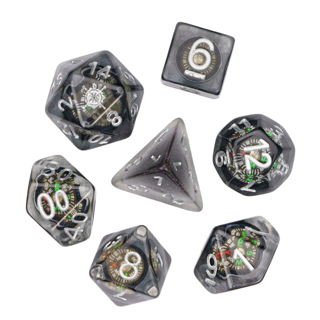 Compass Dice 7-Dice Set Clear w/ Moving Compass Inside Glitter Base Dnd (Online Only)