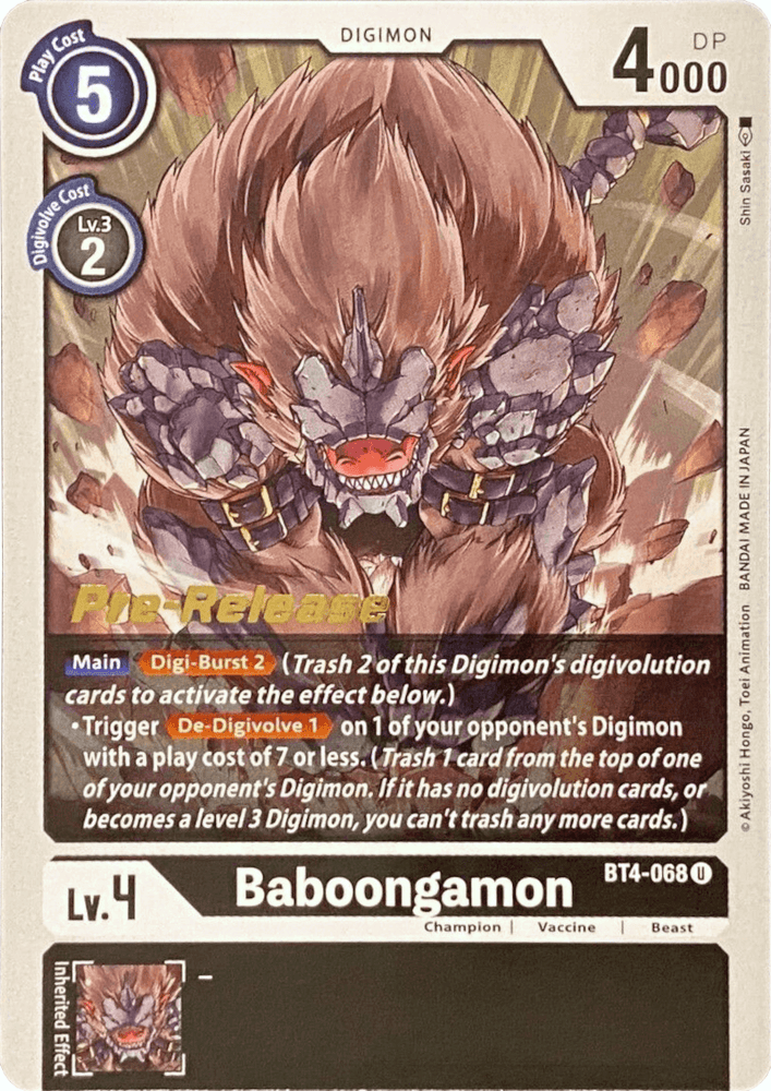 Baboongamon [BT4-068] [Great Legend Pre-Release Promos] (ONLINE ORDER ONLY)