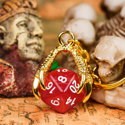 Claw Red D20 Keychain Featuring Gold Metal Dragon Claw + d20 (Online Only)