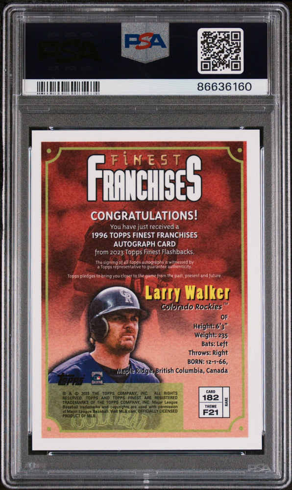 2023 TOPPS FINEST FLASHBACKS LARRY WALKER AUTOGRAPH #182 - PSA 9 (Online Order Only)