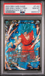 2023 DRAGON BALL SUPER 1 WILD RESURGENCE 12 SSB GOKU, GODLY TRNG #P-497 - PSA 10 (Online Order Only)